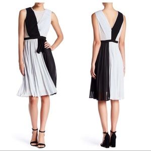 BCBGMAXAZRIA Bailie Woven Colorblock Pleated Dress